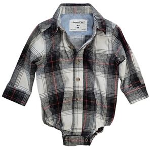 Nwot Sovereign Code Boys Black/Red/White/Gray Plaid Flannel Collared Onsie